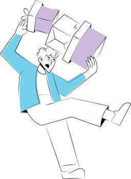 Man carrying oversized boxes vector