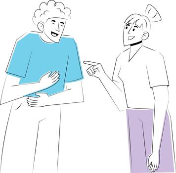 Two animated characters sharing a laugh vector