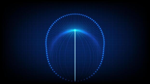 Glowing blue digital sphere with light trails and dotted arcs, perfect for tech, data and futuristic design themes vector