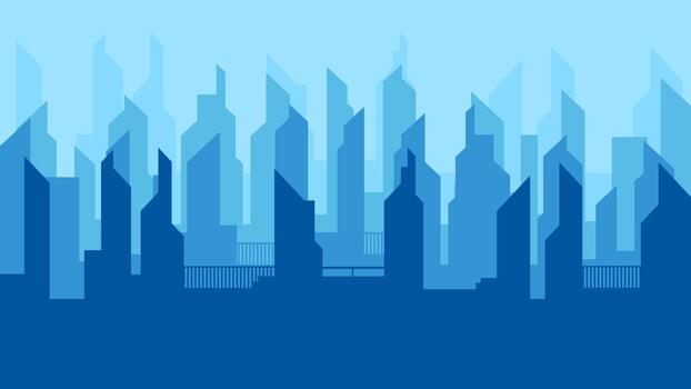 Minimal blue cityscape silhouette with layered buildings, creating a clean urban background ideal for design and presentations vector