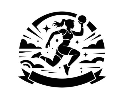 Dynamic silhouette of a female basketball player in action with energetic background vector