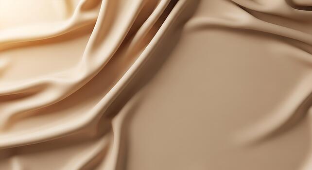 Flowing beige fabric drapes elegantly, showcasing soft textures and natural folds, providing a sophisticated background with ample copy space for design projects photo