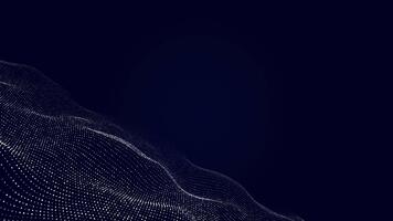 dinamico astratto tecnologico sfondo con raggiante bianca particelle formatura un' fluente onda modello su un' in profondità blu pendenza, ideale per dati visualizzazione o futuristico Rete concetti video