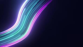 boeiend abstract lijnen van neon licht in een dynamisch, vloeiende Golf patroon, symboliseert hoge snelheid gegevens overdracht en technologisch vordering tegen een donker achtergrond video