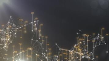 abstract technologisch achtergrond met met elkaar verbonden gegevens points en gloeiend netwerk lijnen. digitaal informatie stromen en globaal connectiviteit in een futuristische systeem voor analytics en communicatie video
