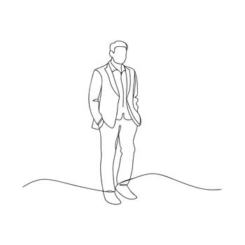 Man in suit with hands in pockets on white background standing vector