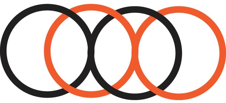 Four interlocking rings dynamic abstract design symbolizing connection and flow vector
