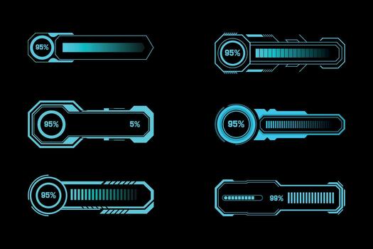 Futuristic Neon HUD Loading Bars Interface Set Collection vector