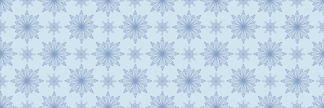 elegante sin costura modelo presentando grande y pequeño azul copos de nieve en minimalista estilo, Perfecto para invierno textiles y festivo impresión diseños vector