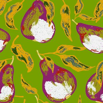 a pattern with pears on a green background vector