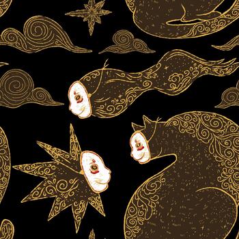 a seamless pattern with a cat and a star vector