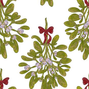 a seamless pattern with mistletoe and berries vector