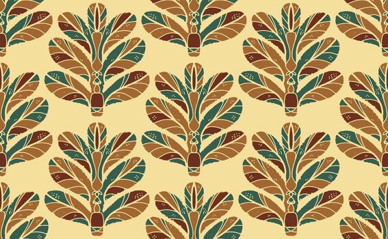a seamless pattern with leaves on a beige background vector