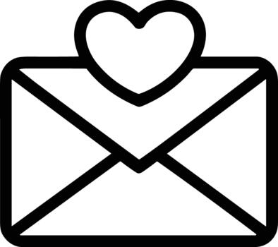 Black outline of a heart on top of an envelope on a white background vector