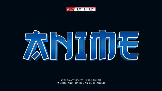 anime 3d testo effetto psd