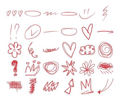 Collection of red abstract scribble drawings and simple sketches vector