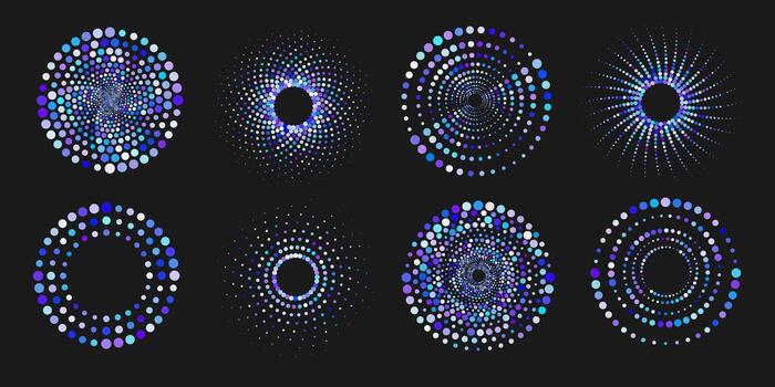 A set of circles made of dots. Multicolored circles. Pixel banner. vector