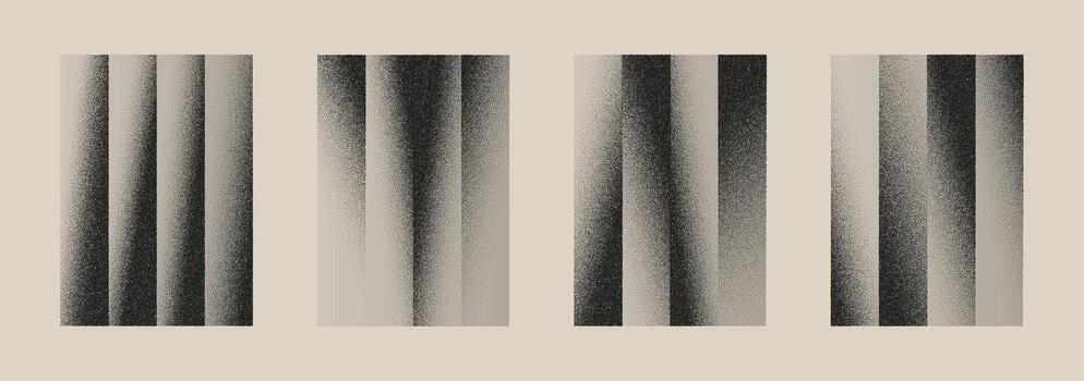 Set of grainy vertical textures with noise, halftone spray and grunge stripes. Abstract distressed patterns for overlays, posters, retro designs and modern minimal layouts vector