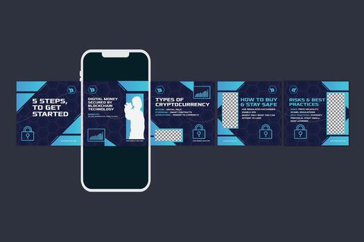 Guide to cryptocurrency steps and safety vector