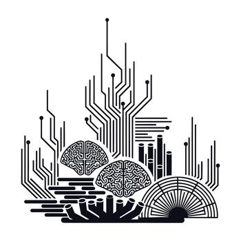 Artificial intelligence brain and circuit board network concept vector