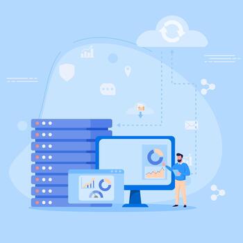 Illustration of Internet Data Center Connection with Web Hosting Administrator Concept vector