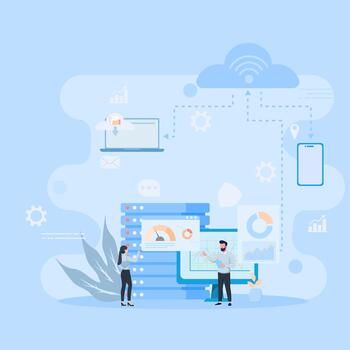 Server Connection System Vectors and Hosting Management by IT Administrator