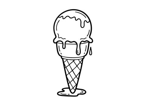 Delightful hand-drawn ice cream cone dripping sweetness, perfect for summer menus, dessert promotions, or adding a touch of playful joy to designs vector