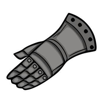 Detailed illustration of a medieval knights gauntlet, rendered with a stylized, graphic approach and subtle shading, isolated on a white background. vector