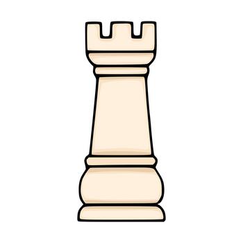Stylized illustration of a single light colored chess rook with a bold black outline and subtle shading, isolated on a clean white background. vector
