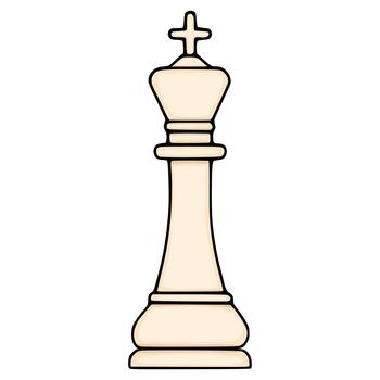 A simple and elegant illustration of a white chess king piece with a cross on its crown, rendered with thick black outlines and subtle shading. vector