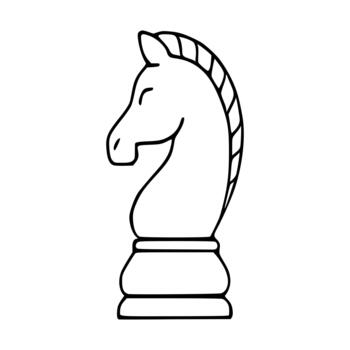 Minimalist illustration of a chess knight piece with a clean outline on a white background, emphasizing classic game strategy and elegance. vector