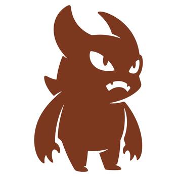 Angry Cartoon Monster Silhouette with Sharp Teeth and Horns Standing Out on a White Background for Design Projects vector