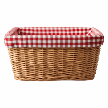 rettangolare di vimini cestino con rosso scacchi stoffa isolato su trasparente sfondo. png