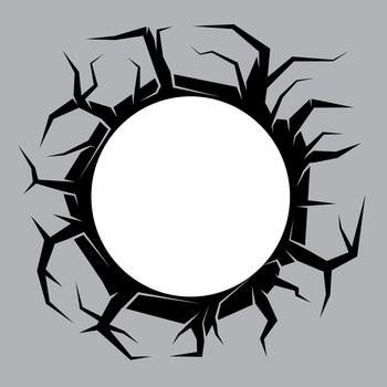 A circular void surrounded by sharp, jagged cracks resembling tree branches or lightning, creating a dramatic and abstract frame vector