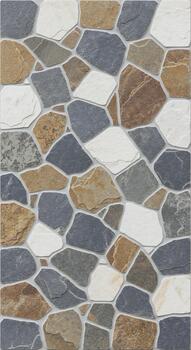 Abstract mosaic pattern with irregular shaped stones in various natural colors creating a rustic and textured background. photo