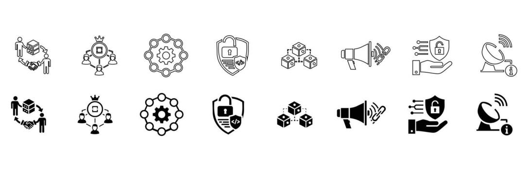 dao y blockchain icono conjunto línea íconos para criptografía, web3, redes y seguridad ui vector