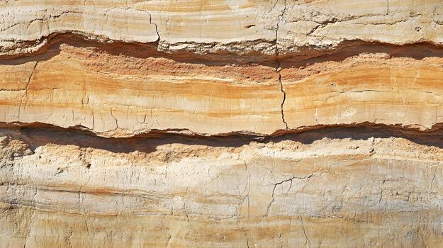 Close up shot of earth layers showcasing different sedimentary rock strata with visible texture and pattern. photo