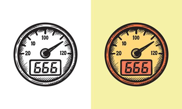 Speedometer with digital 666 display in bold style. vector