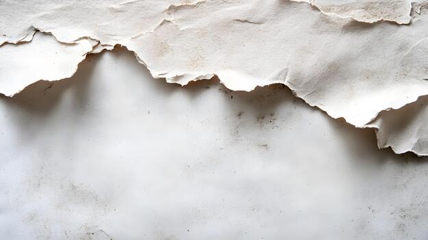 The ripped edges and peeling surface of the old weathered paper create a textured abstract background. photo