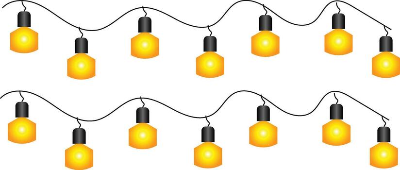 Two strings of yellow edison bulb string lights on white background vector