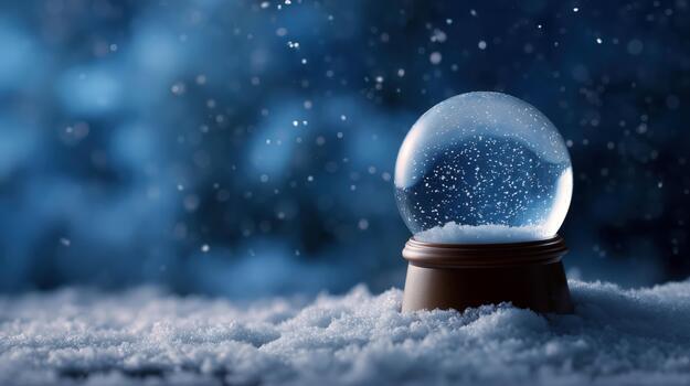 Snow Globe with Snowflakes and Blue Background in Winter Scene photo