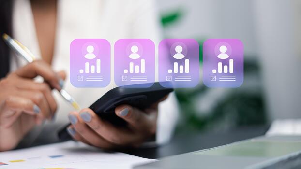 User Profile Analytics and Digital Dashboard Interface on Smartphone photo