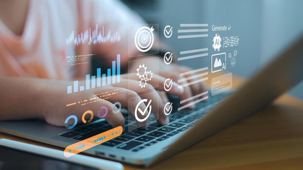 AI Data Analysis and Digital Productivity Concept with Futuristic Interface photo