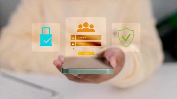 Secure Login System and Cybersecurity Concept with Mobile Phone Authentication photo