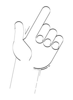 Minimal hand making pointing gesture doodle outline illustration. Direction pointer. Human index finger extended 2D drawing sketch isolated on white. Monochrome clip-art handdrawn vector