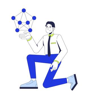 neural red 2d ilustración concepto. profundo aprendizaje algoritmo. avanzado analítica. datos ingeniería. grafico teoría. estadístico dibujos animados personaje aislado en blanco. plano resumen metáfora vector