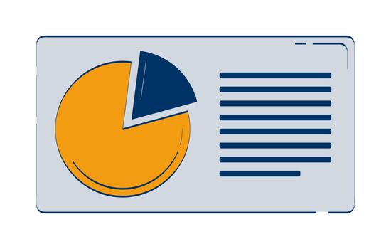 Pie chart infographic with report summary 2D doodle object. Piechart with text block. Statistical analysis cartoon element flat clipart isolated on white background. Hand drawn illustration vector