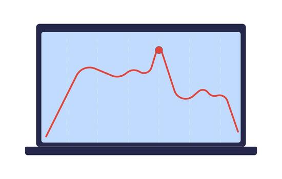 tendencia línea gráfico en ordenador portátil pantalla 2d dibujos animados objeto. datos analítica. digital pronóstico negocio inteligencia. financiero métrica aislado elemento plano acortar Arte en blanco. Mancha ilustración vector