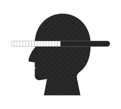 Loading data line illustration concept. Cognitive learning process. Upload download status. Progress bar with head silhouette black glyph 2D composition isolated. Ink linear metaphor art vector