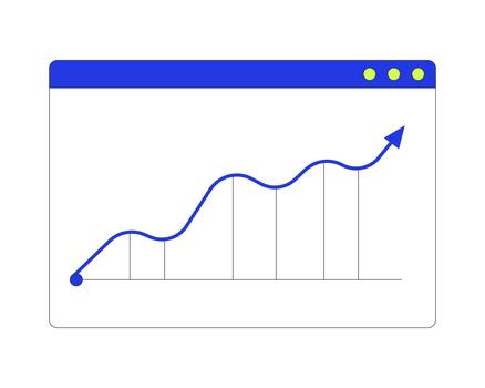 creciente línea gráfico en navegador ventana 2d dibujos animados objeto. curvo hacia arriba. negocio crecimiento. financiero datos dentro web interfaz aislado elemento plano acortar Arte en blanco. Mancha ilustración vector